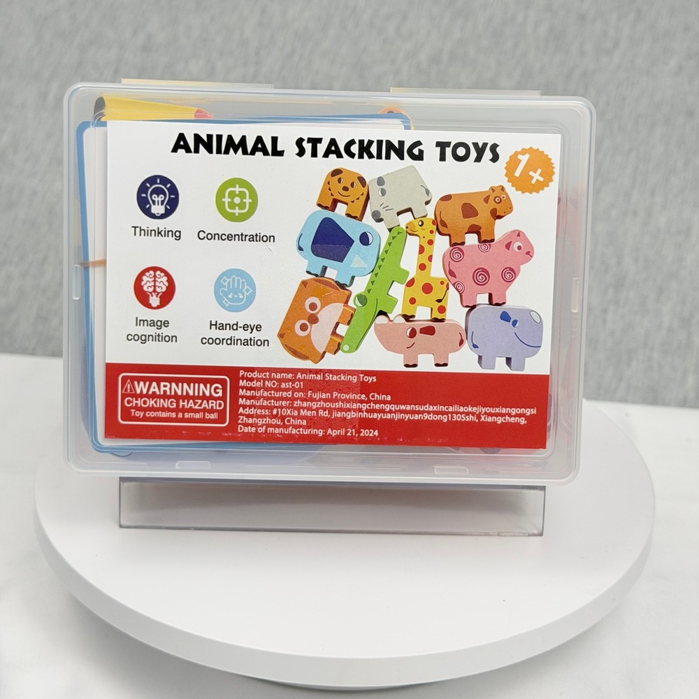Animal Stacking Toys Wooden Toddler Educational Set with Storage Case ast-01